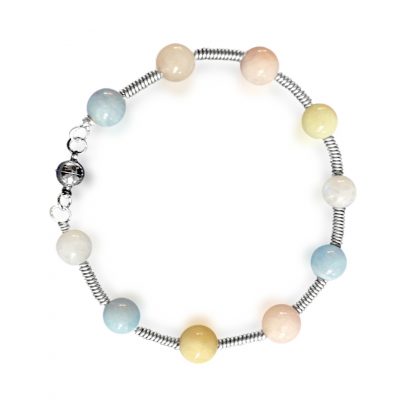 Bracelet with Natural Gemstones Morganite Beryl Aquamarine Round