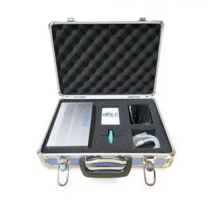 Ozone therapy — portable Dr. O. Solutions ozone kit in an open aluminium carrying case